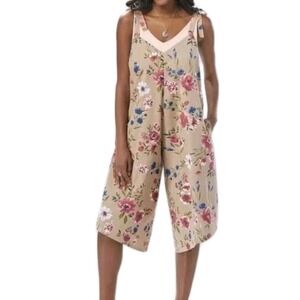 Pyramid Collection Summer Whisper Jumpsuit Sz XL Linen Cotton Floral Pockets